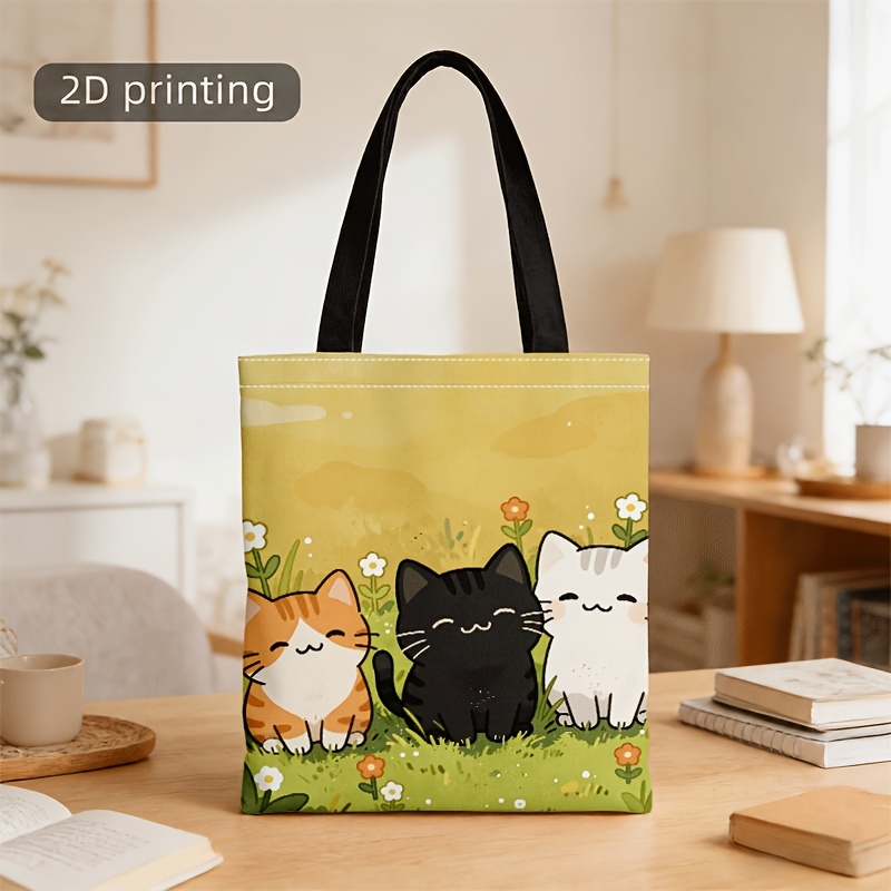 TEMU 【メンズ＆レディース】クロスボディ＆ハンドバッグ、可愛い猫のグラス柄プリント ス トート クロスボディバッグ、通勤・通学に