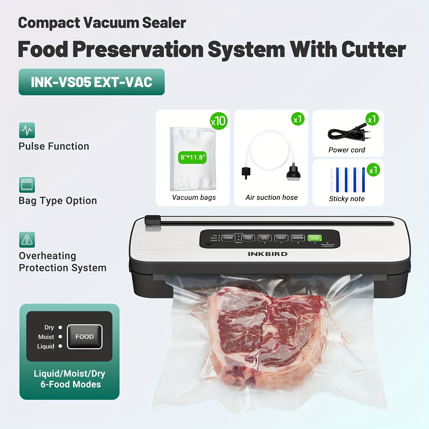 TEMU 1pc Vacuum Sealer Machine, Kitchen Food Sealer With /dry/canister 5 Food , Built-in 20 Ft Bag Storage And 11.8'' Cutter, 85kpa Precision 10-in-1