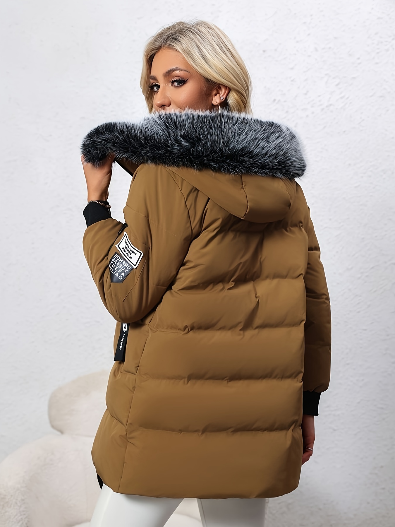 womens long thermal hooded jacket detachable fur hood Temu Bahrain