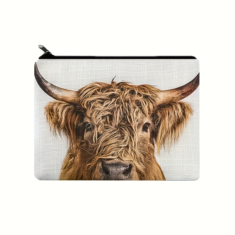 TEMU Trousse de Maquillage en Polyester à Imprimé Vache des Élégante - Organisateur de Cosmétiques et Stylos pour Voyage Durable, Rangement Compact