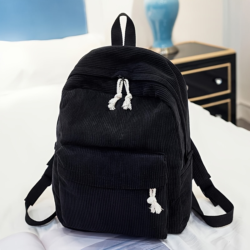 TEMU Stylish Corduroy Backpack With Adjustable Straps Suitable For Students, Holds All Your Textbooks, Lunch, Binders, And Anything Need, Large