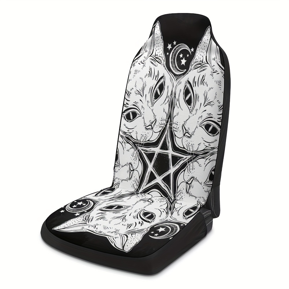 TEMU A Universal Black Cat Head Portrait With Moon And Car Seat Cover - A Stylish And Vehicle Decoration And Protection Device, Suitable For Sedans And Suvs