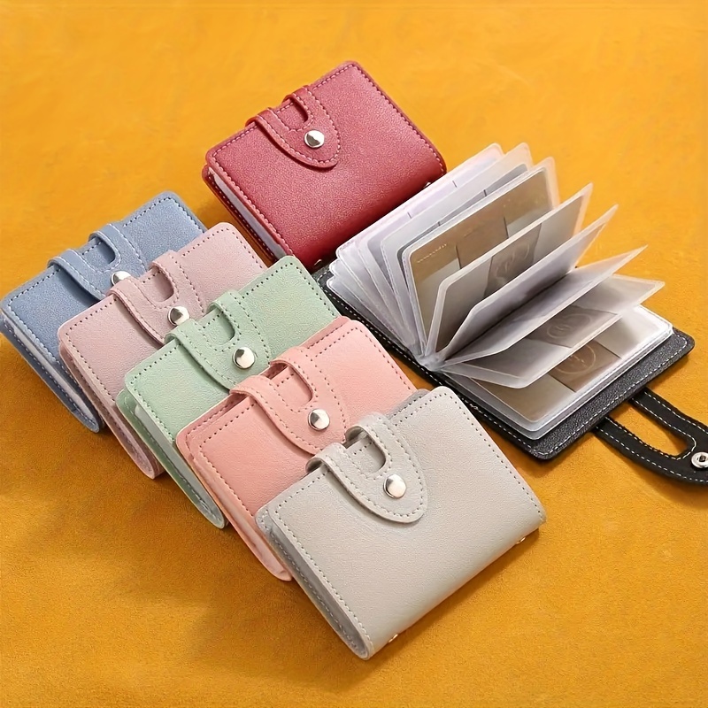1pc Synthetic Synthetic Leather Card Holder, Simple Snap Card Holder with 26 Card Slots, Ultra-Thin Snap Credit Card Wallet