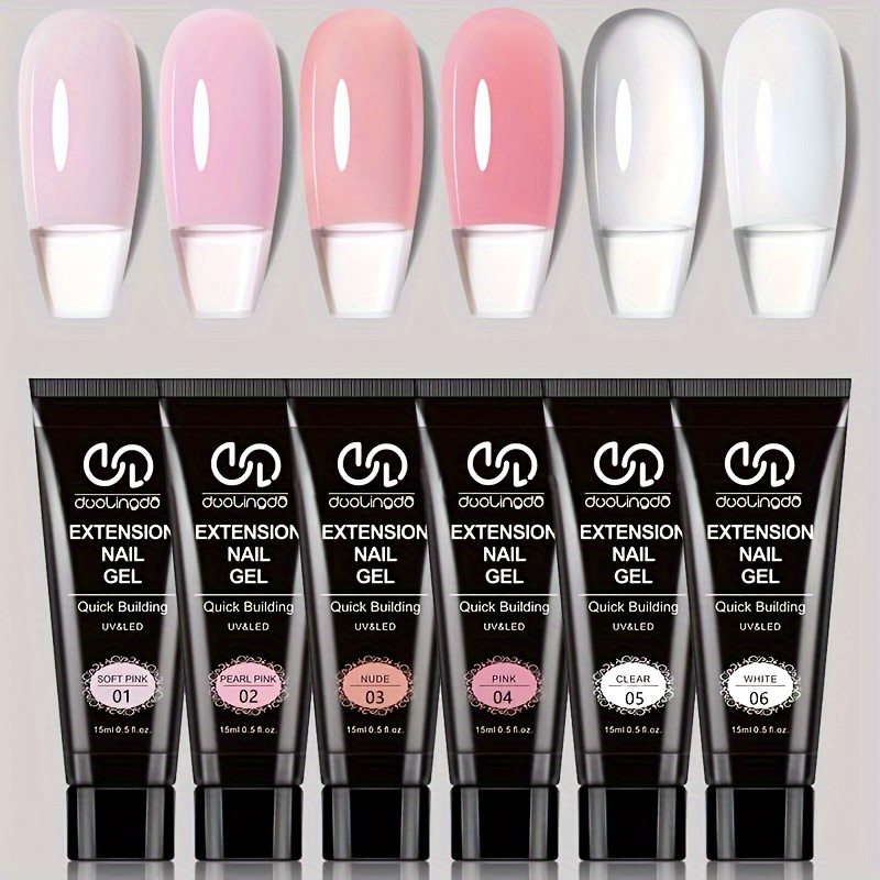 

6-color Poly Gel Nail Extension Kit, Uv/led Cured Nails, Semi-permanent, Suitable For Diy Nail Salons