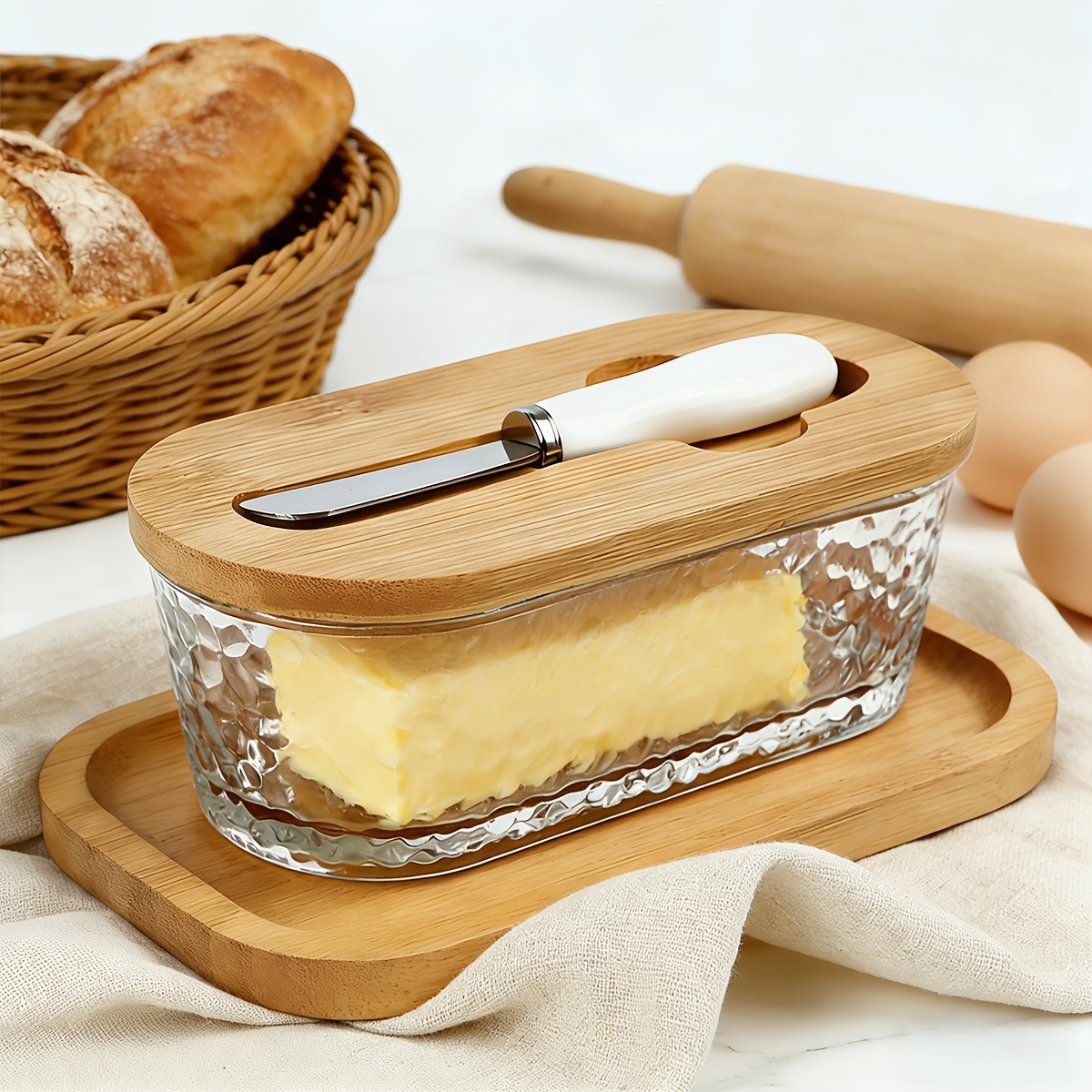 TEMU Glass Butter Dish With Airtight Sealed Lid - Butter Freshness, Butter Keeper For Countertop & Refrigerator Door Storage, Hygienic Butter Tray