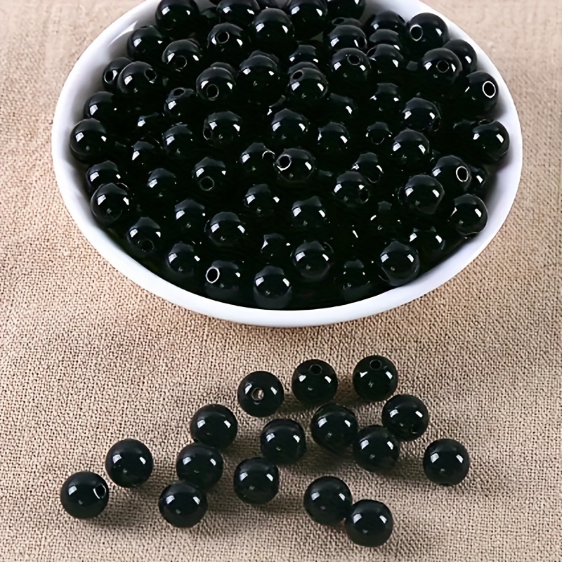 

Acrylic Round Beads For Diy Crafting, Jewelry Making, Solid Black With Straight Hole - Assorted Sizes For Clothing Accessories And Decor