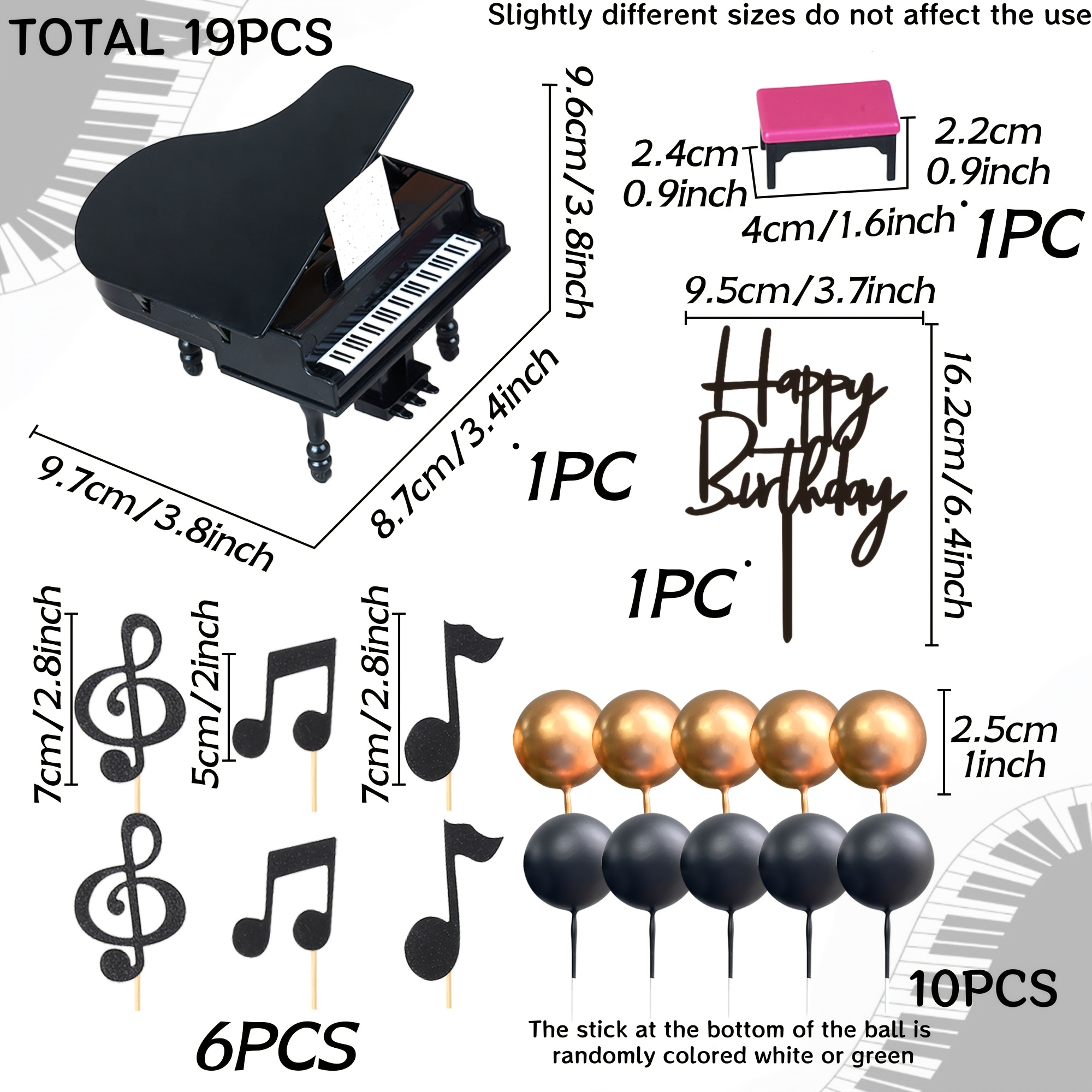 Image of Laventy 19pcs/20pcs Music Cake Topper Guitar Cake Toppers Music Notes Balls Cake Decorations For Musician Birthday Theme Party (the Color Of The Stick At Of The Ball Is Random)