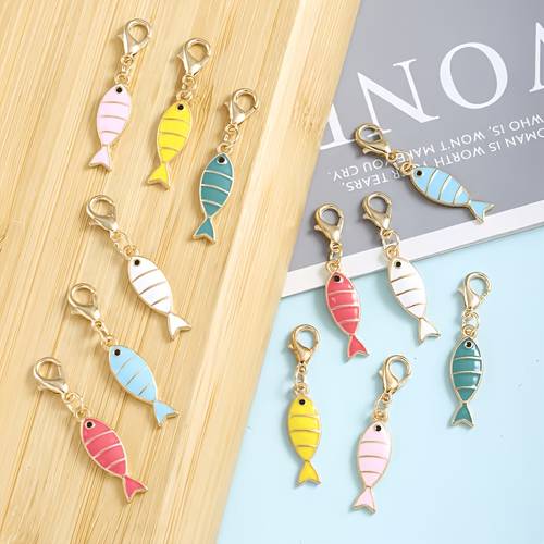 24pcs of golden mixed color small fish alloy with lobster clasp bag pendant keychain suitable for crafts making key rings keychain additions are for gifts