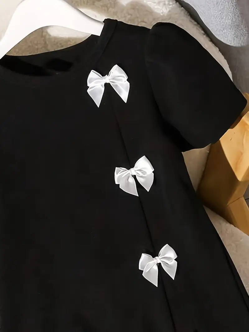 chic teen girls black a line dress elegant 3d bow detail - Temu Georgia chic teen girls black a line dress elegant 3d bow detail - Temu Georgia