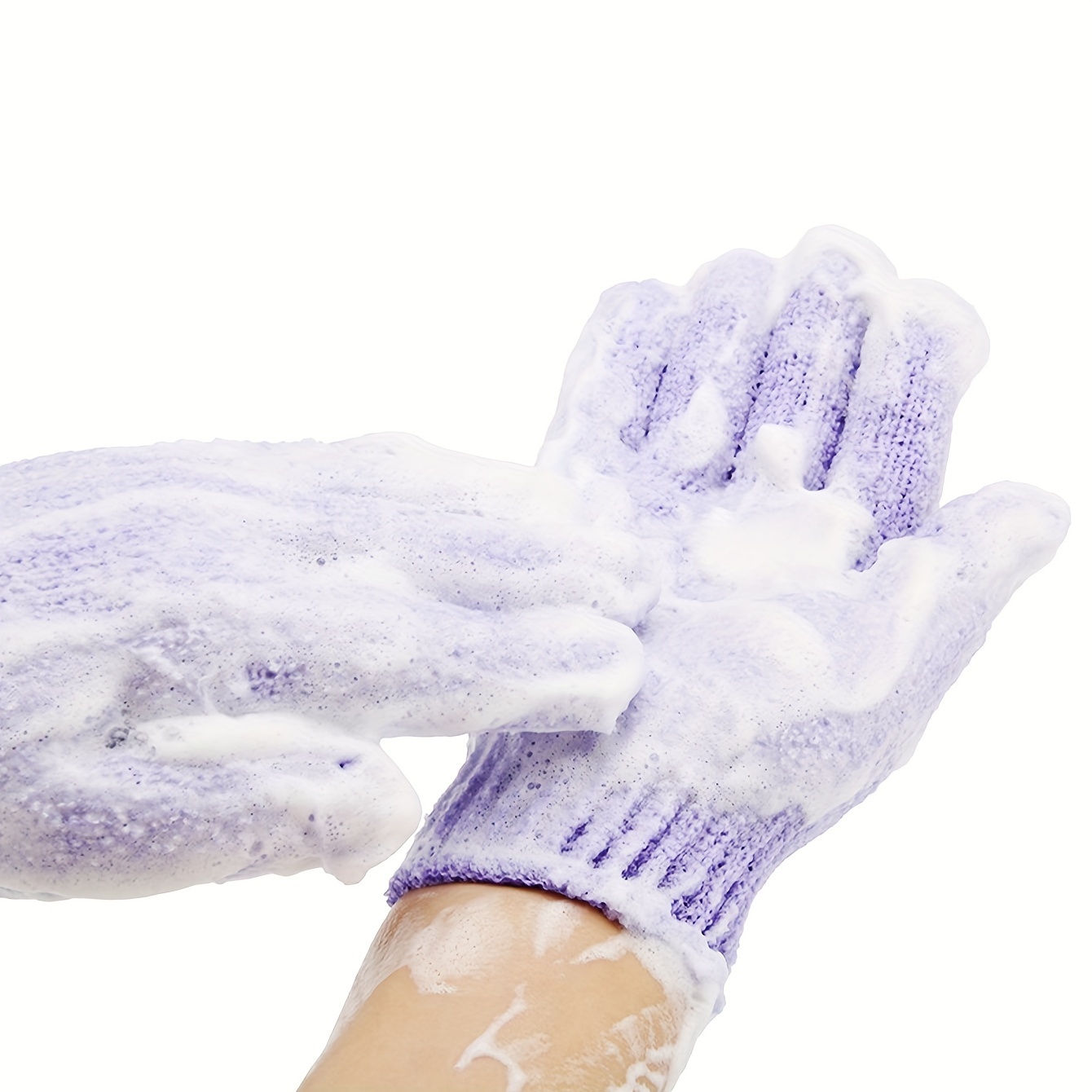 

1pc Purple Five-finger Exfoliating Bath Glove - Textured Scrub Mitt For Deep Cleanse & Massage, Ideal For Spa & Shower Use