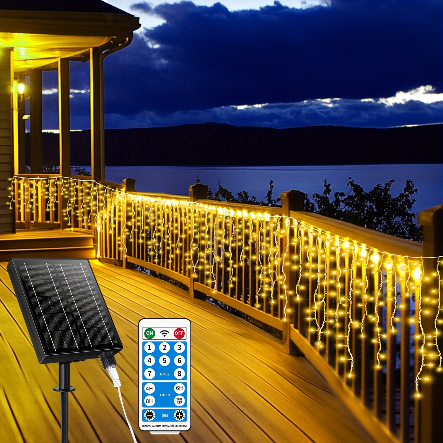 Solar Waterfall Lights - 76.4ft 600led 2400ma 8 Remote Control Adjustable Brightness Type-c Charging, Fence Garden Balcony Birthday And Wedding Decoration