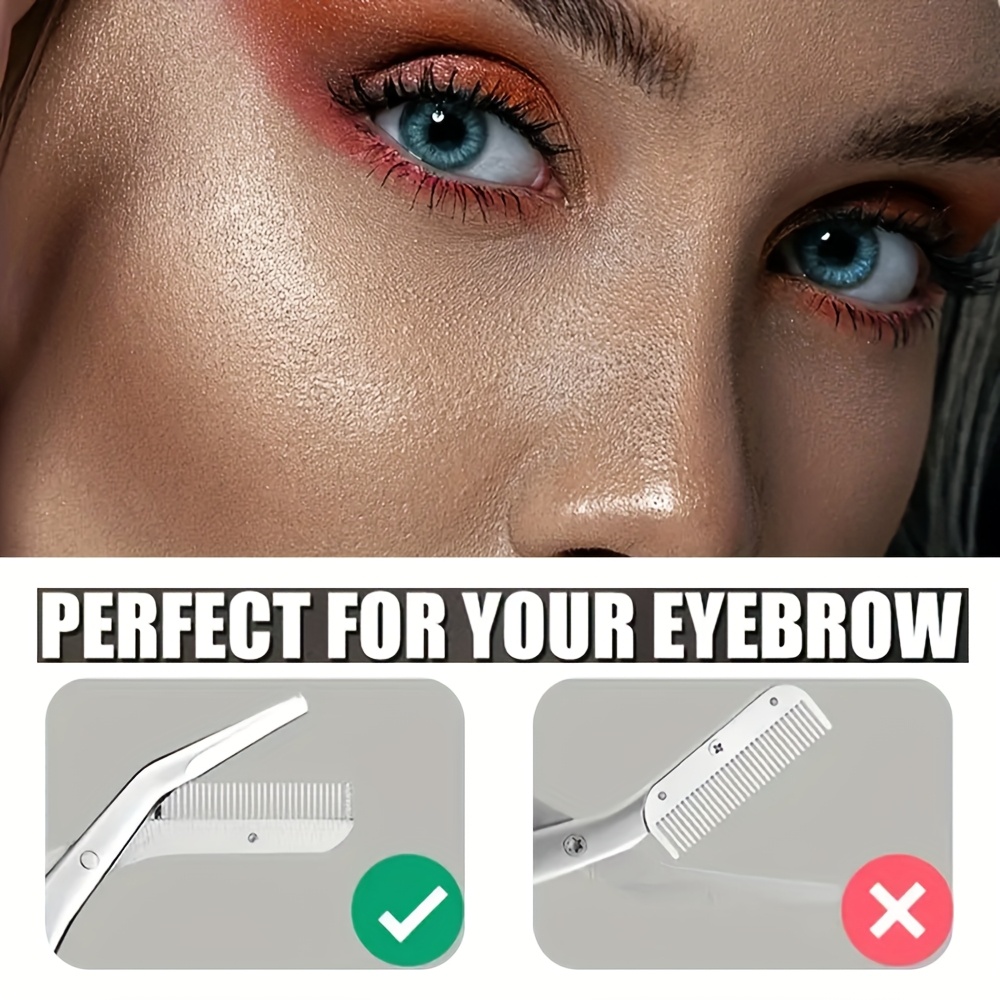 Professional Stainless Steel Eyebrow Trimmer Scissors - Ambidextrous Precision Grooming Tool, Hypoallergenic Blades for Sensitive Light Beige, Ergonomic Design for Right/Left Hand Use, Unisex Beauty Tool | Sleek Metallic Finish | Polished Finish
