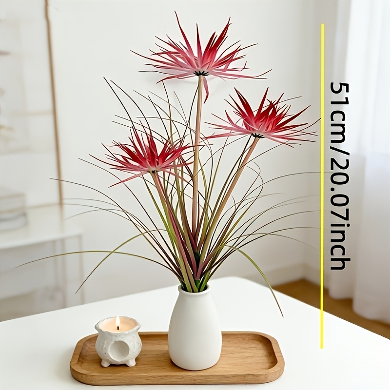 TEMU 3-stem Set, Red Pampas Grass With Artificial Purple Outdoor Artificial Flower Plants, Outdoor Artificial , Spring And Summer Decorations,