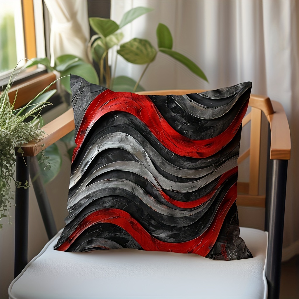 

1pc, Red And Black Curved Line Pattern Double-sided Printed Pillowcase Sofa Cover - Peach Skin Velvet Pillowcase Cover 45*45cm