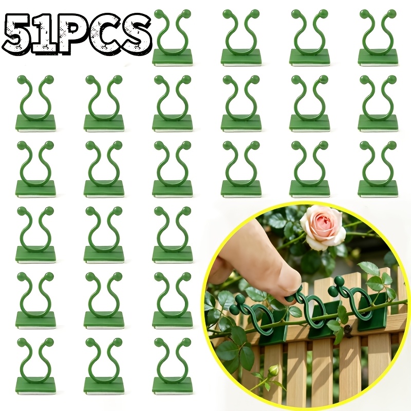 TEMU 51/31pcs Green Plant Climbing Wall Clips, Self-adhesive Vine Traction Holders For Roses, Tomatoes & Pothos, Reusable Plant Support Fixture Clips