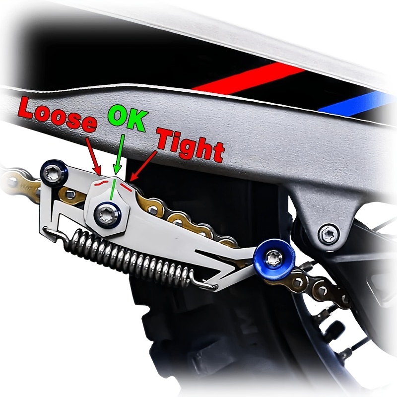 TEMU Régulateur de tension de chaîne de moto en aluminium CNC, réglage de chaîne à ressort robuste, rouleau anti-usure, bleu