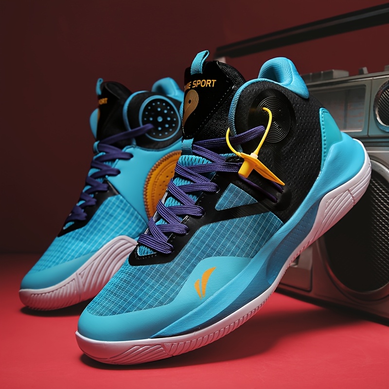 Tenis de basquetbol para hombre - Zapatos deportivos ligeros y transpirables con amortiguación, suela de goma antideslizante y diseño duradero de caña baja para deportes, entrenamiento y uso casual - Negro/Azul/Amarillo, equipo de basquetbol, calzado deportivo, sistema de cordones dinámico, forro interior de tela