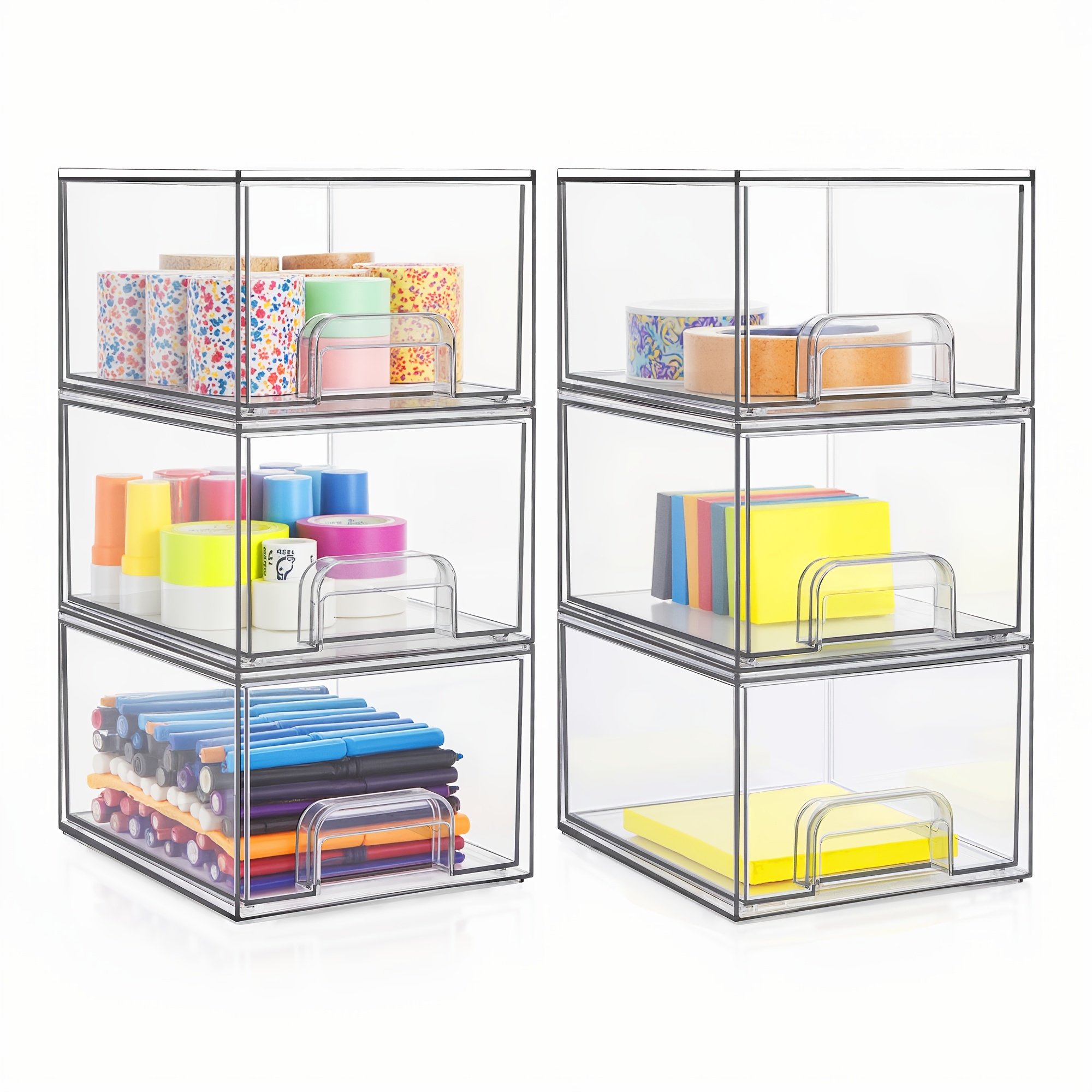 TEMU 4/6 Pack Clear Acrylic Storage Drawers, 7.5"d X 6"w X 4.4"h Covered Storage Box, Plastic Storage Bins For Vanity, Undersink, Kitchen Cabinets,