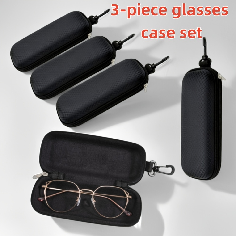 3-Pack Portable EVA Eyeglass Case with Carabiner Hook