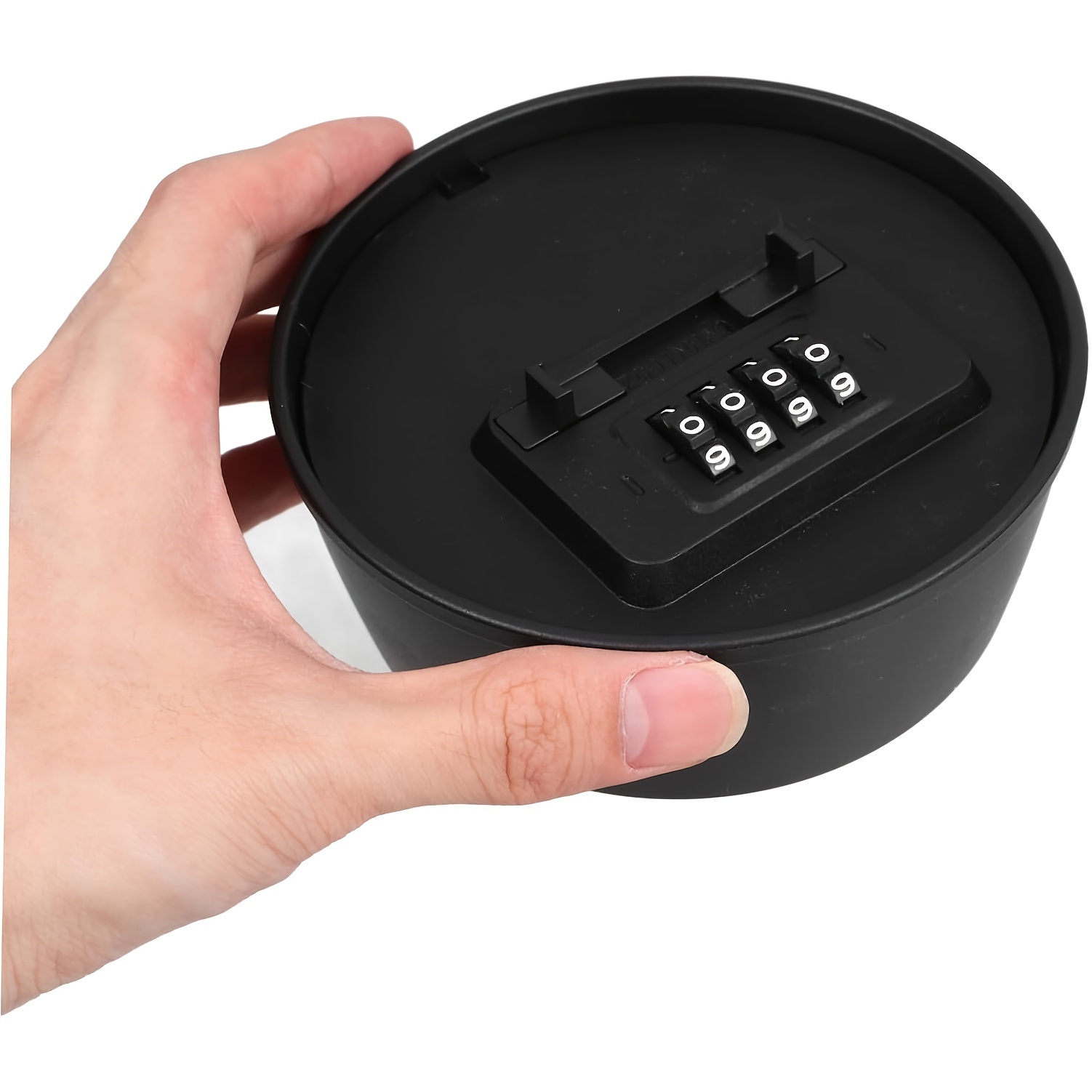 TEMU Kensbro Portable Safe Key Box - 4-digit Combination Lock, Round Plastic Storage For Home, Office, Travel & Apartment Spare Keys - Black