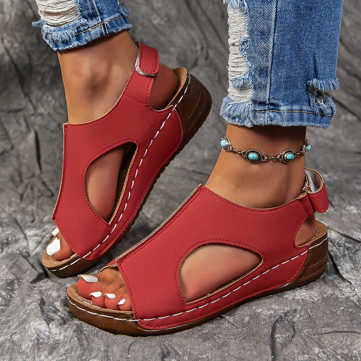 women s solid color wedge heeled sandals casual open toe details 27