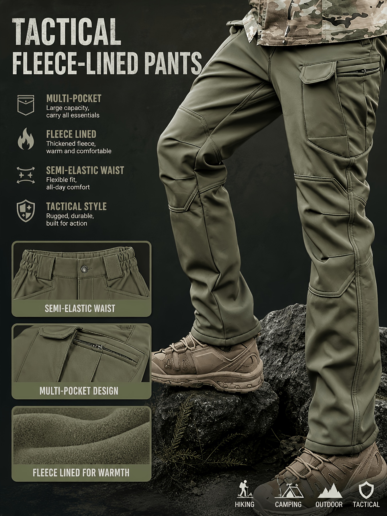 Men's Multi-Pocket Softshell Jacket & Cargo Pants Set with Face Mask
