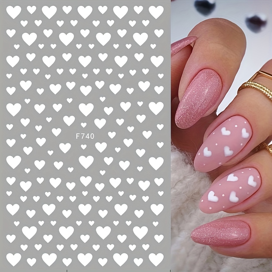 

2pcs Valentine's Heart 3d Nail Art Stickers Set - Mixed Sizes, Adhesive Decal Polish Slider, For Nail Art Decorations, Wrap Nail Foil Sticker Tips