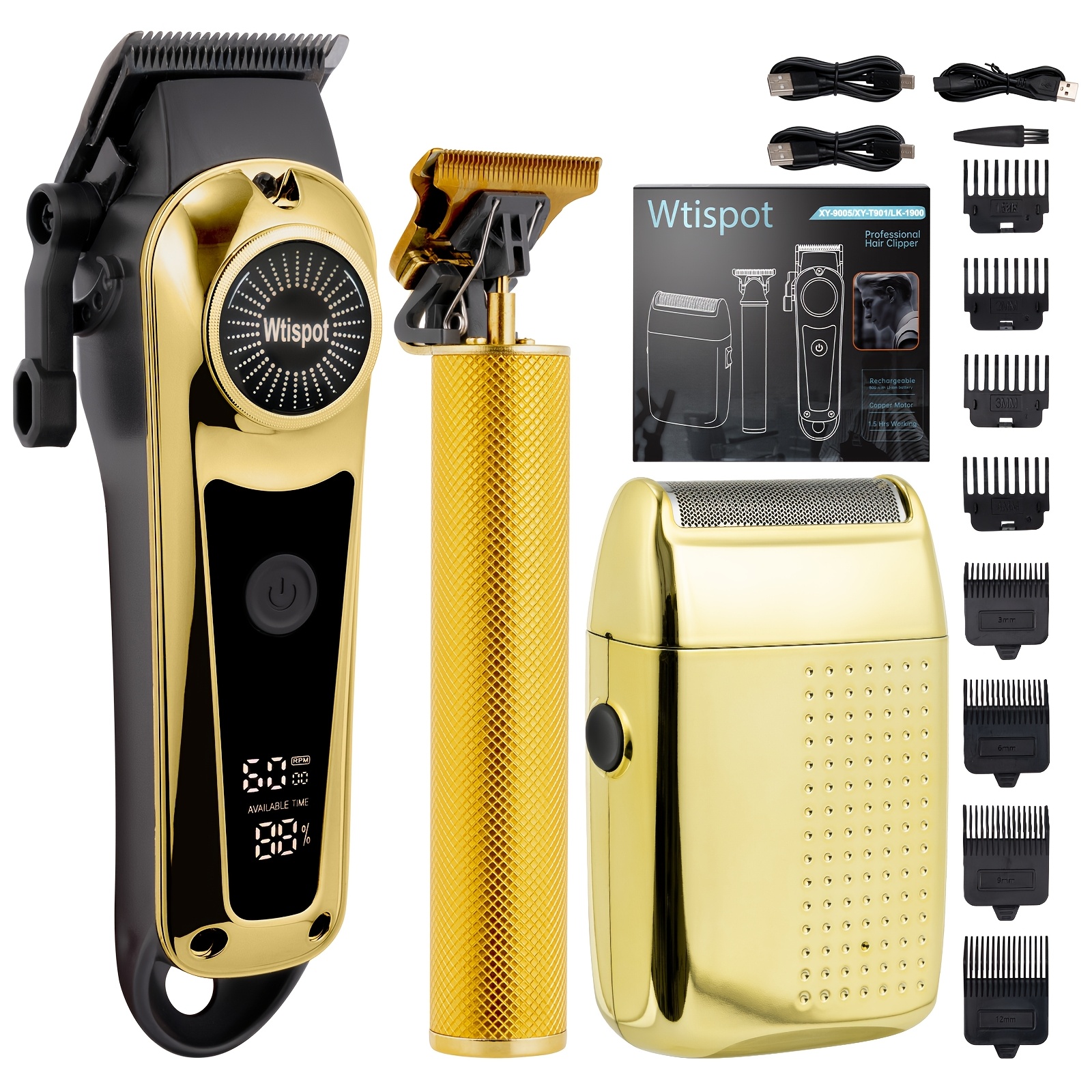 TEMU Men's 3pcs Hair And Beard Grooming Kit - Wireless Scissors Featuring Led Screen, Accurate Trimming Tools, Rechargeable Via Usb, Safe For Family
