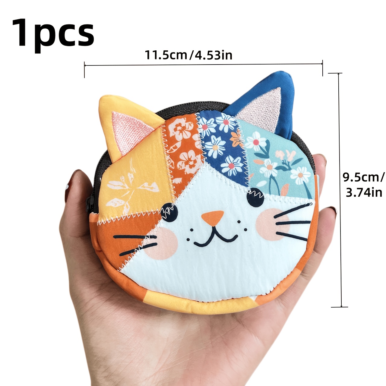 Image of 1 Japanese-style Cute Cat Cloth Bag, Large Capacity/with Zipper Cosmetic Bag, Portable Storage Bag, Suitable For Travel And Daily Life, With Cute Cartoon Cat Patterns