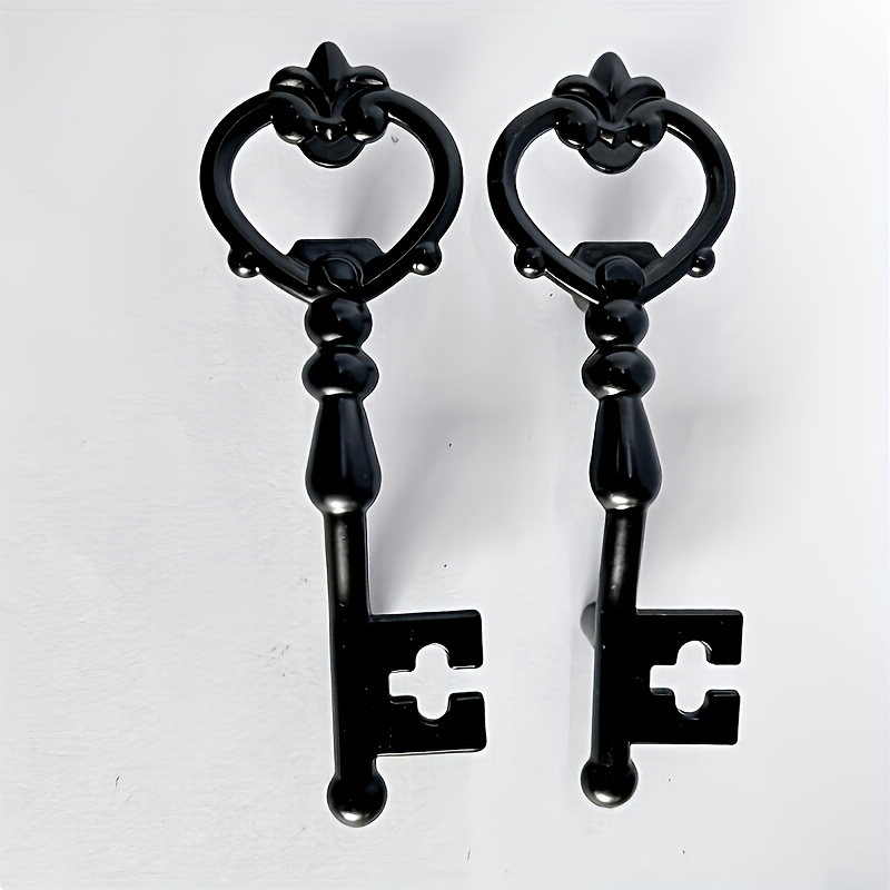 TEMU 2pcs Vintage Antique Bronze Black Alloy Drawer Cabinet Door Handle Key Pull With 2.36in Keyhole