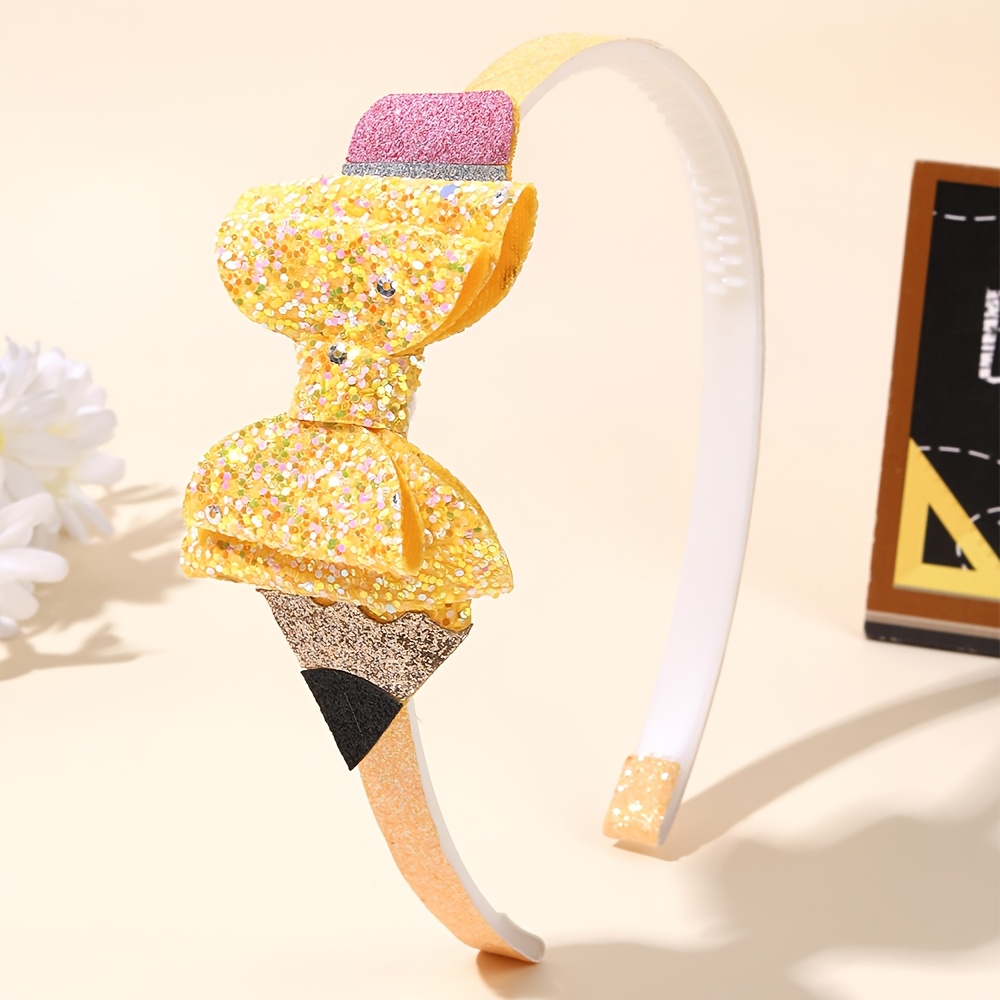 TEMU 1 serre-tête Rentrée Scolaire avec motif de crayon à paillettes, accessoire de cheveux idéal pour la fête de rentrée et les déguisements