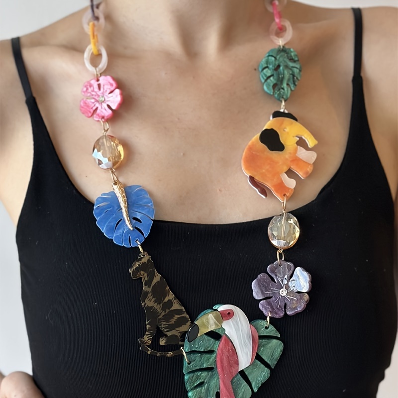 

1pc Handcrafted Jungle Animals Resin Acrylic Necklace For Women, Cute , Party Accessory, Wear