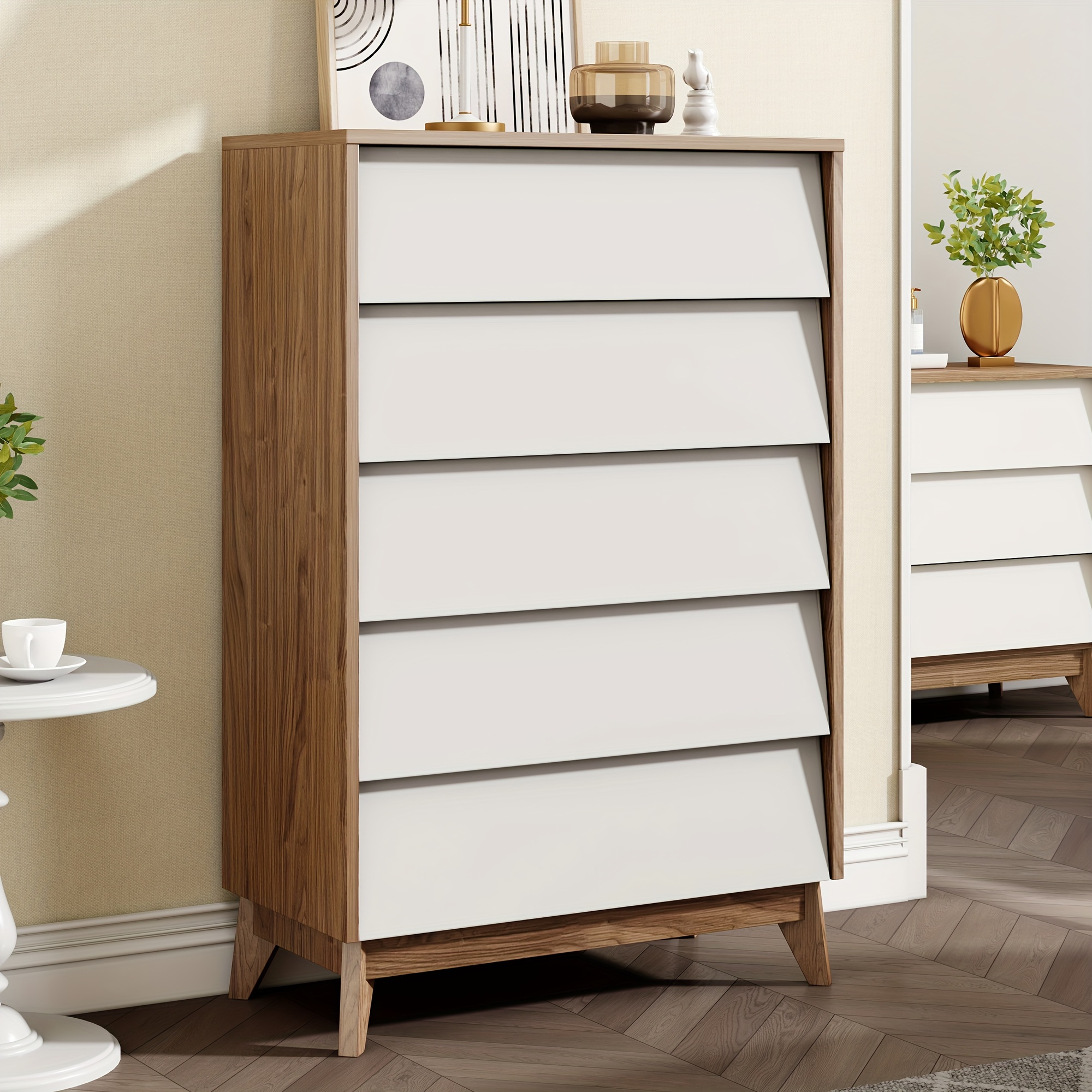 5 Drawer Dresser for Bedroom, Modern Tall Dresser Chest of Drawers Handle  Free, Storage Organizer Dresser, Wood Dresser for Bedroom, Living Room