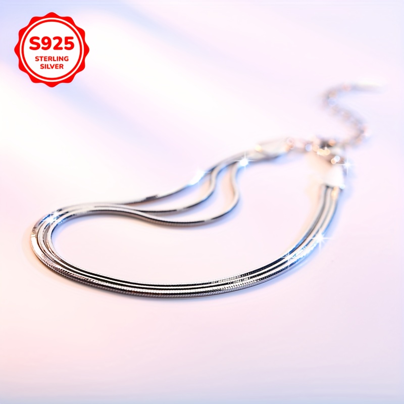 S925 Sterling Silver Triple Layer Snake Bone Chain Bracelet