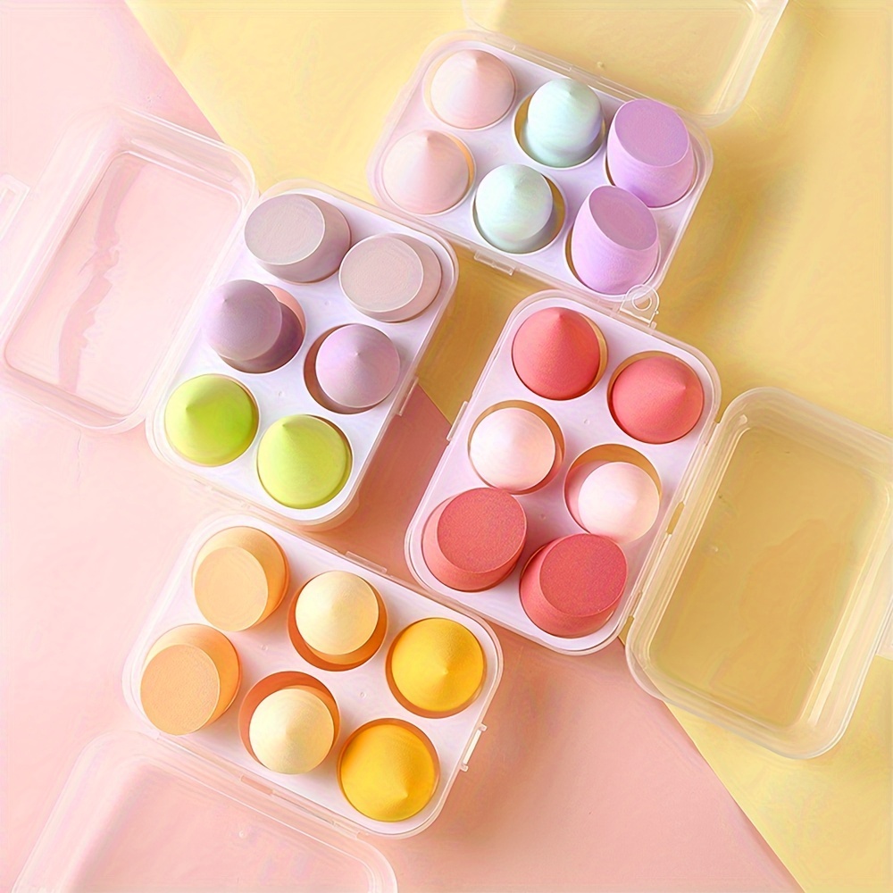 

6 Pcs Cosmetic Egg Box, Cosmetic Sponge, Dry Wet Dual-use Beauty Mixer, Water Activated And Expanded Egg Shaped Cosmetic Sponge, Multifunctional Makeup Device For Foundation And Concealer