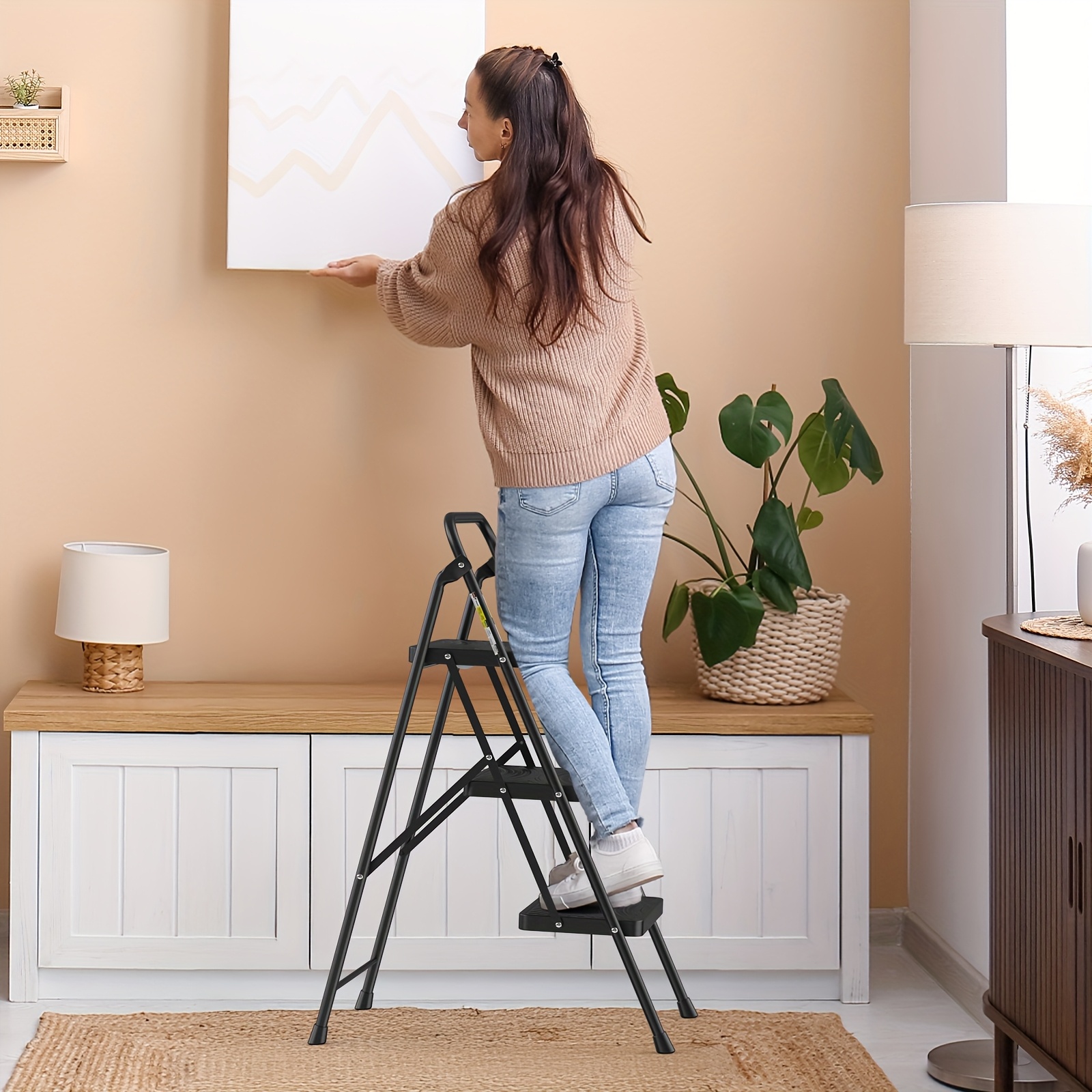 

Folding Ladder With Safety & Feet Pads – Compact, Portable Design For Home, Kitchen, And Outdoor Use – & Secure Assembly, Kitchen Step Stool | Foldable Ladder | Sturdy Ladder, Ladders For Home