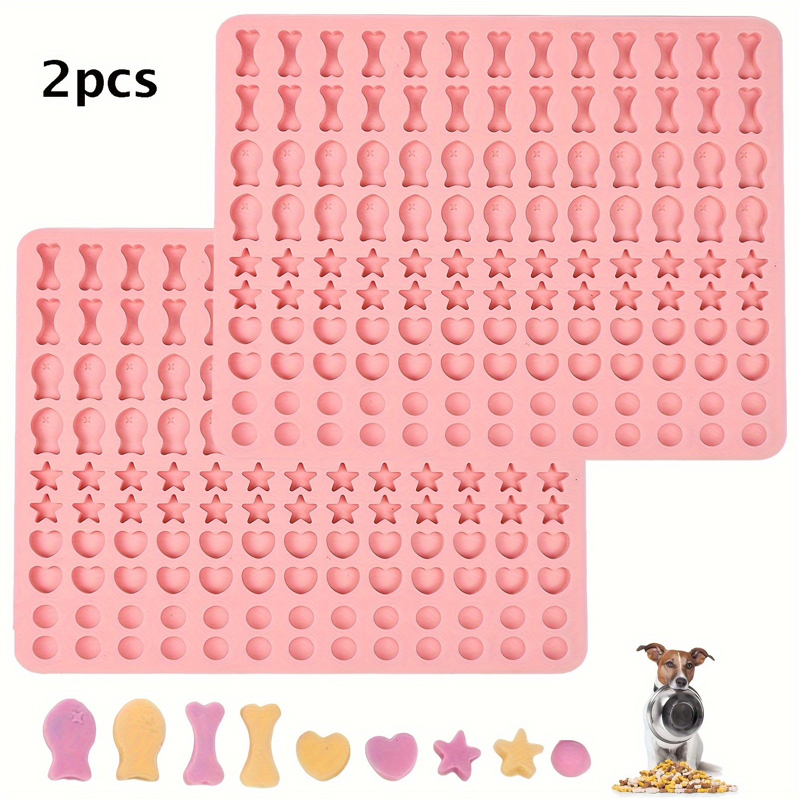 

2 Pieces Silicone Dog Treat Molds: Bpa-free Baking Mat With 5 Shapes (130 Grids) For Diy Dog Biscuits And Treats