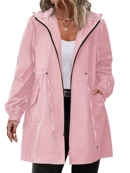 plus size womens plus size jacket lightweight hooded coat with full zip front adjustable drawstring hood high quality outdoor coat for travel machine washable jacket high quality jacket zippered storage elegant outerwear