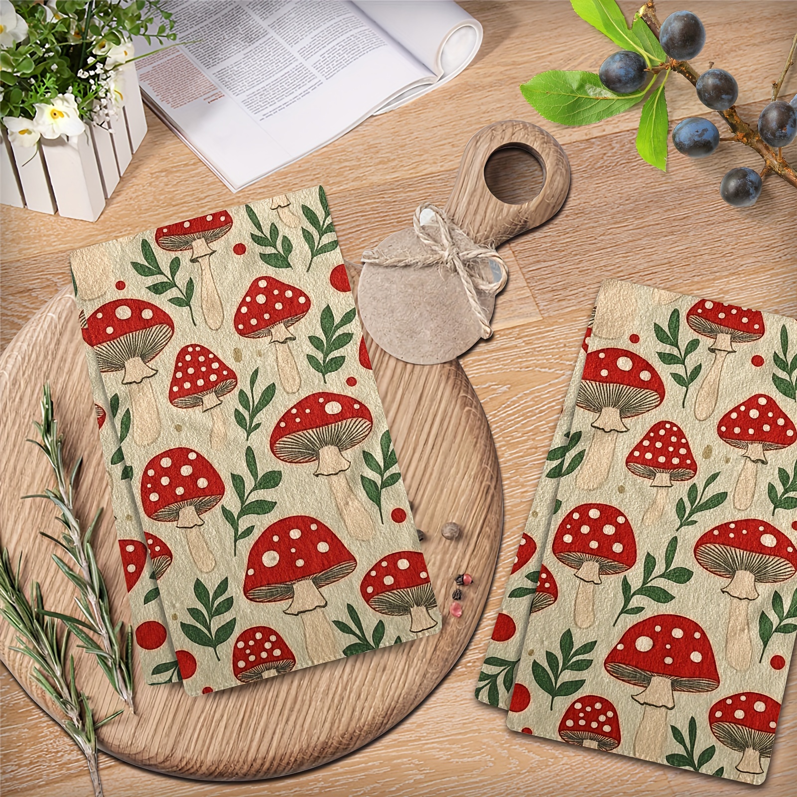 Temu 2Pcs Mushroom Kitchen Towels - Microfiber, Quick-Dry Hand & Tea Towels For Home Decor And Housewarming Gifts, 27.2X18.4 Inches-image