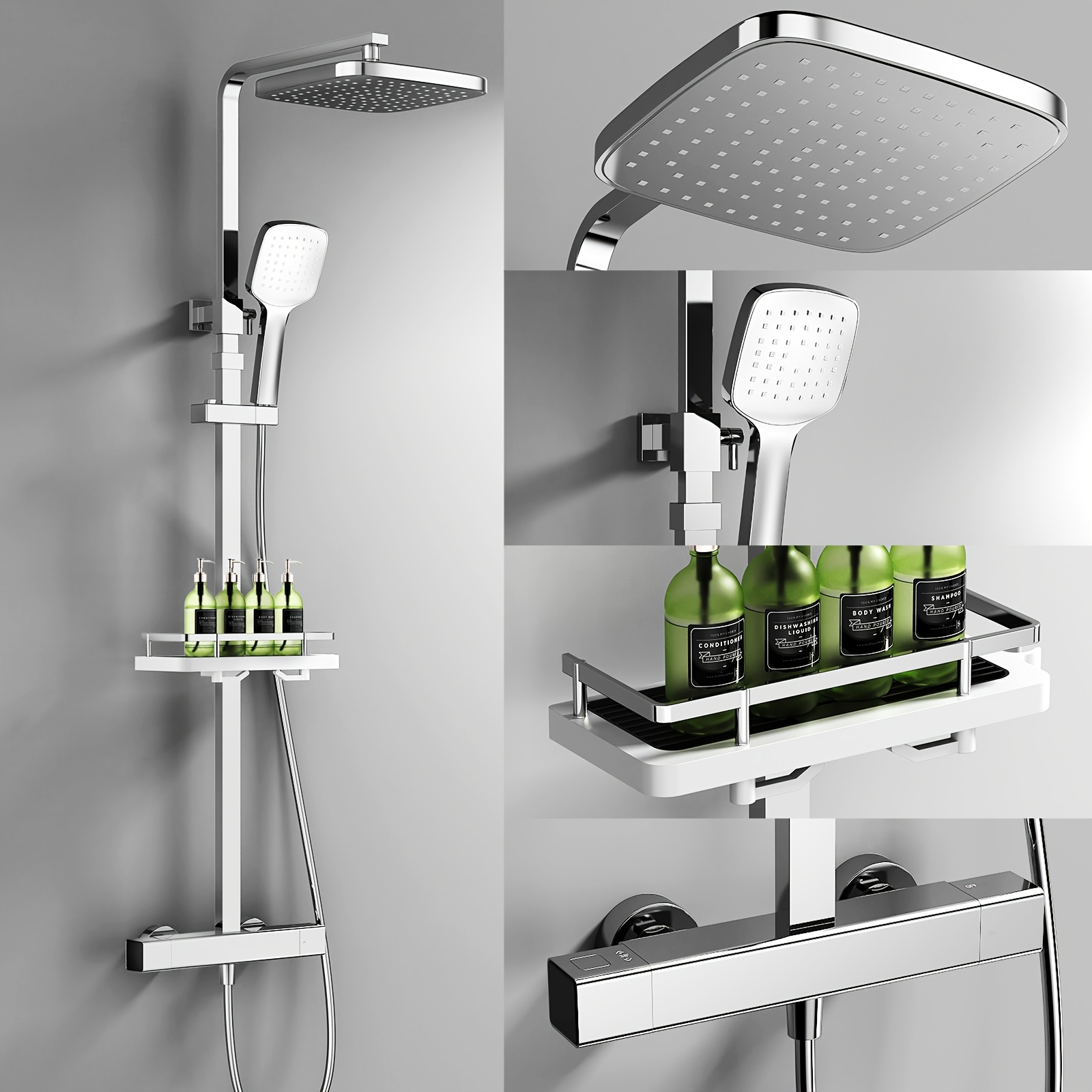 Complete Shower Kit Featuring A Thermostat And A Chrome-finished Shower Shelf
