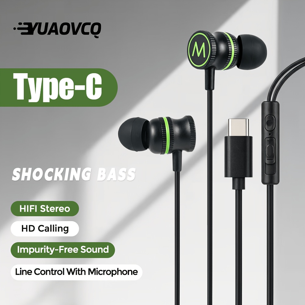 TEMU Yuaovcq Type-c Jack Dac Chip High-fidelity Stereo In-ear Wired Headset For Galaxy S24 S23 A54 A53 Ultra/for Iphone 15-17/for Oppo Cell Phone