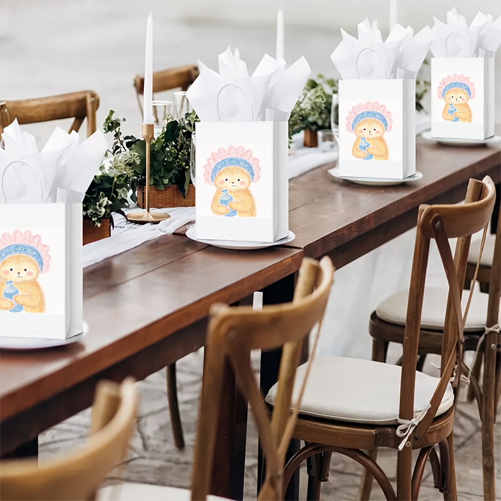 Flower Cap Bear Print Bottles with Handles, Reusable Gift Bags