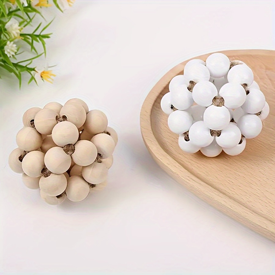 

Rustic Farmhouse Wooden Bead Garland - Round Ball Decor For Home, Coffee Table & Tiered Trays - Weddings & Tabletop Display