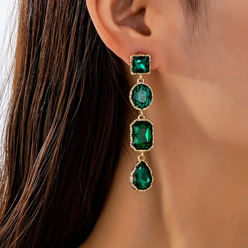 TEMU 2pcs/set Luxurious Sparkling Inlaid Geometric Water Drop Multicolor Rhinestone Women's Earrings Suitable For Gifting Women's And Daily Wear