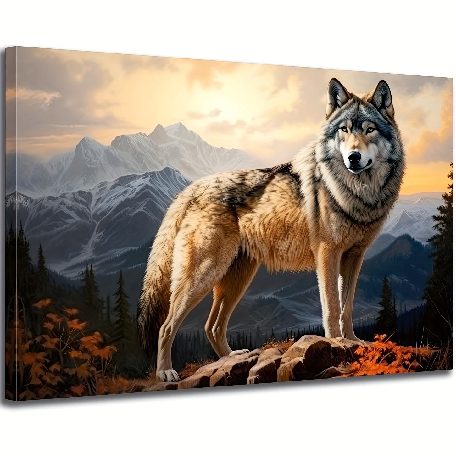 

1pc, Wolf Wall Art Canvas Wolf In Mountain Wildlife Landscape Forest Rocky Poster Artwork Modern Home Office Bathroom Living Room Decorated Wall Trim, Frameless 12 X 18 Inches