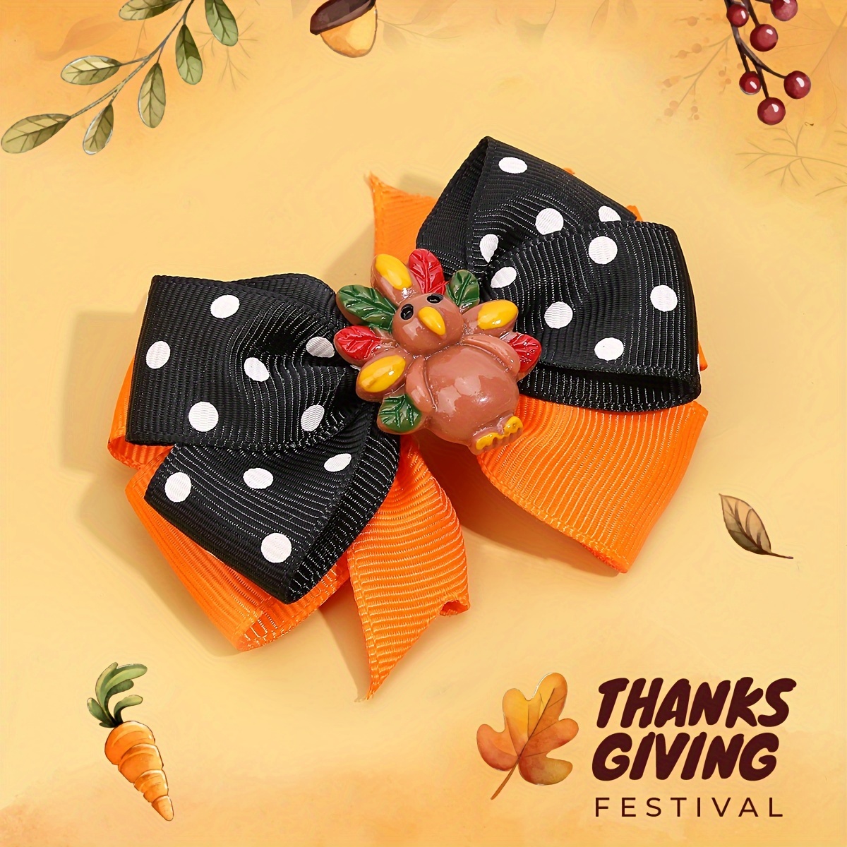 

Thanksgiving Turkey Hair Bow Clip For Teens - Cute Animal Pattern, Non-slip Polka Dot Ribbon Barrette, Fall Season Polyester Accessory, Suitable For Over 15 Years Old -