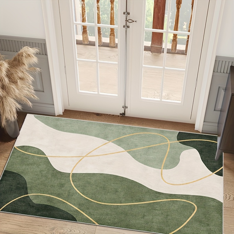 TEMU Modern Abstract Green And Golden Area Rug - A Soft Mat With A Non-slip Backing, Washable, In A , Suitable For Bedroom, Living Room, Kitchen, And