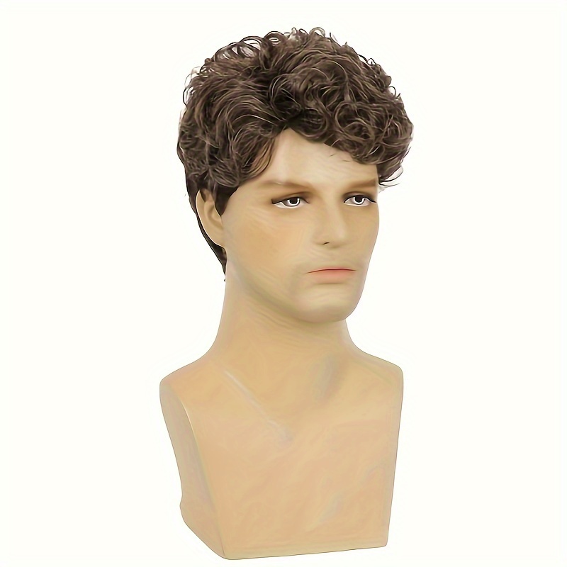 Men s Short Body Wave Curly Wig Brown Rocker Style Fluffy Temu