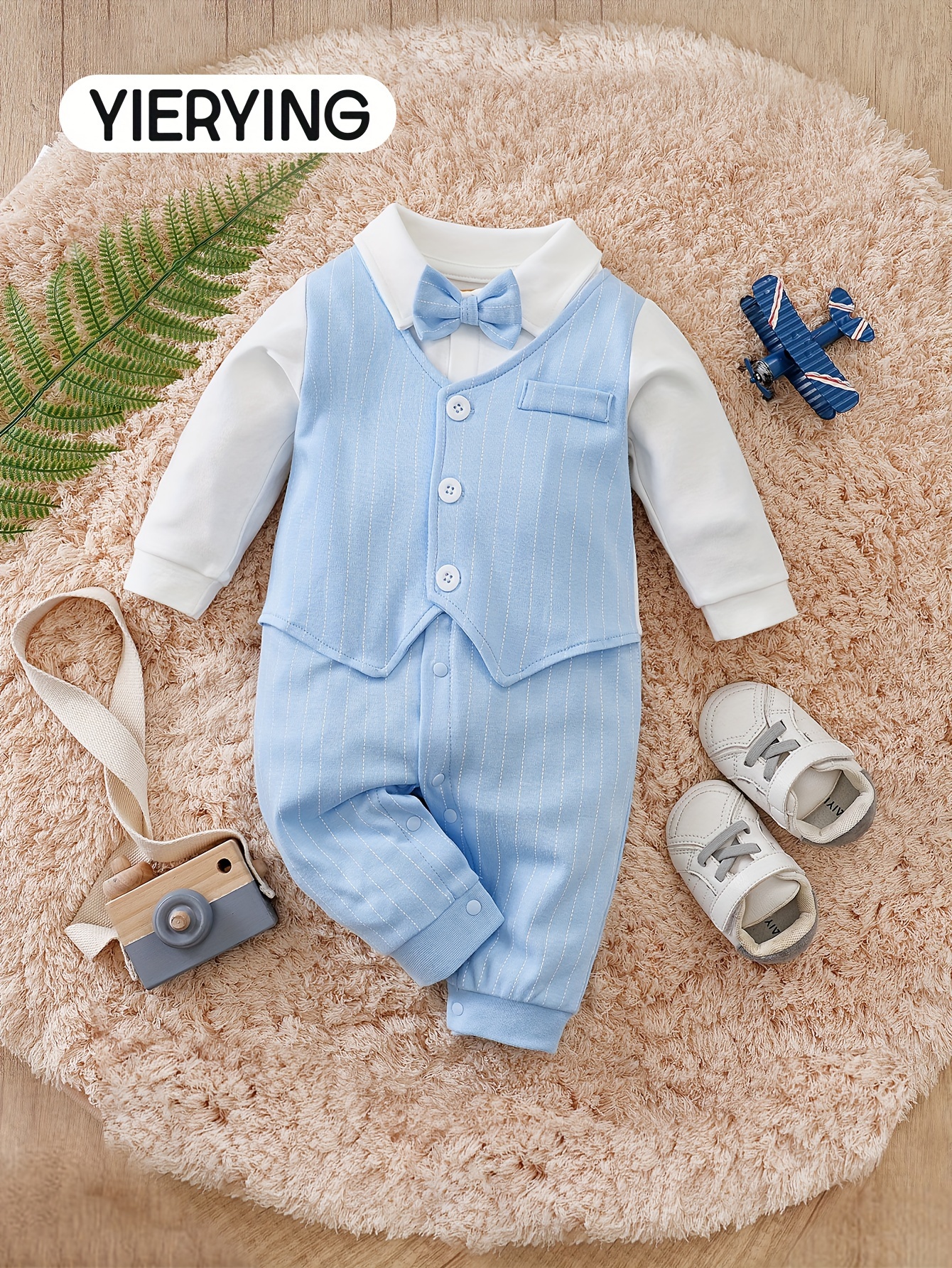 Baby Boy'S Striped Vest Pants Set Soft Long Sleeve Romper with Bow  Tie, White Shirt Spring/Fall, Casual Outfit, Baby Boy Clothes  Outdoor