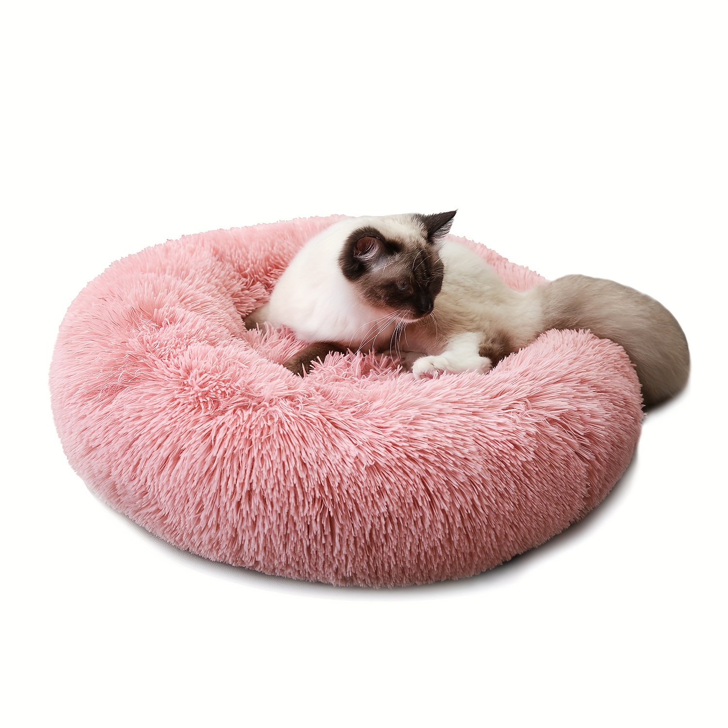 

Round Dog Cat Bed Donut Cuddler, Faux Fur Plush Pet Cushion For Large Medium Small Dogs, Self-warming And Cozy For Improved Sleep Pink